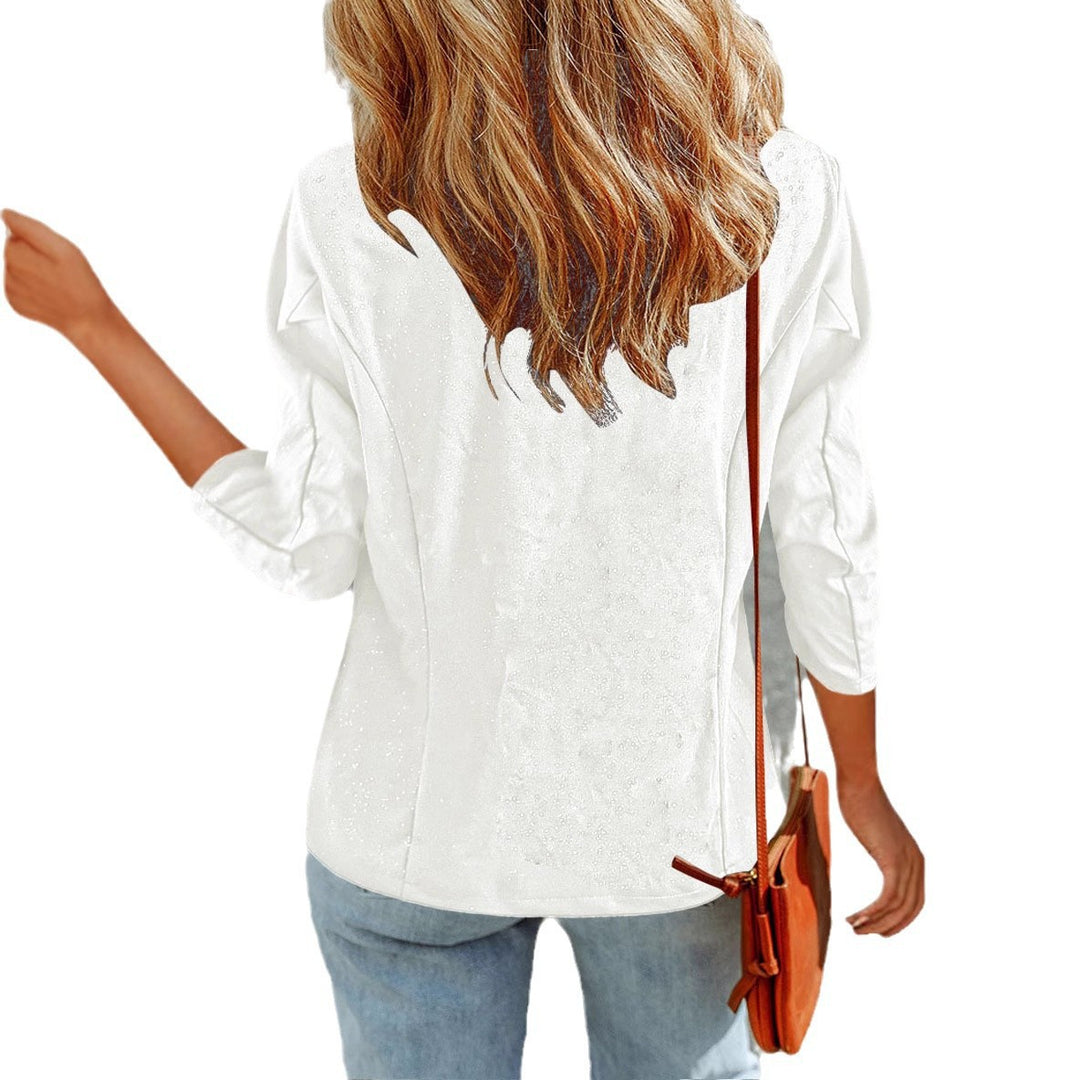 Women's Elegant Glitter Blazer with Waterfall Lapel, Tailored Fit and 3/4 Sleeves Mune Fashion