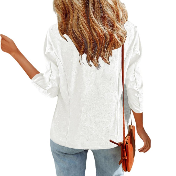 Women's Elegant Glitter Blazer with Waterfall Lapel, Tailored Fit and 3/4 Sleeves Mune Fashion