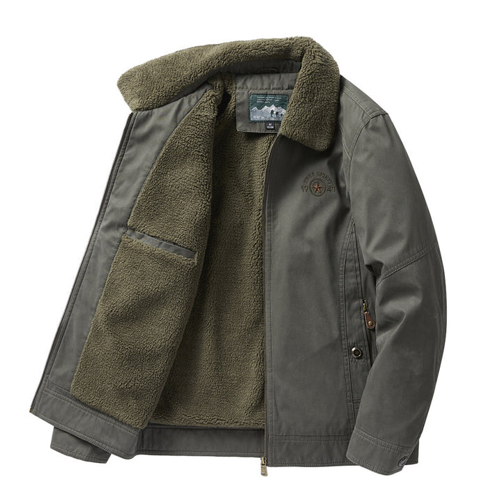 Men's  sherpa-lined canvas chore jacket with full fleece interior and zip closure Mune Fashion