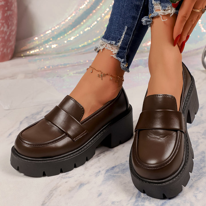 Women Chunky Platform Loafer with Jagged Rubber Sole and Penny Strap Mune Fashion
