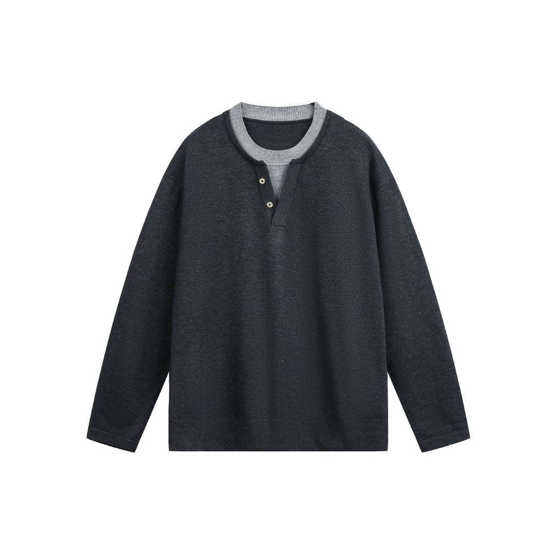 Unisex Casual Oversized Sweatshirt with Henley Placket and Ribbed Layer Collar Mune Fashion