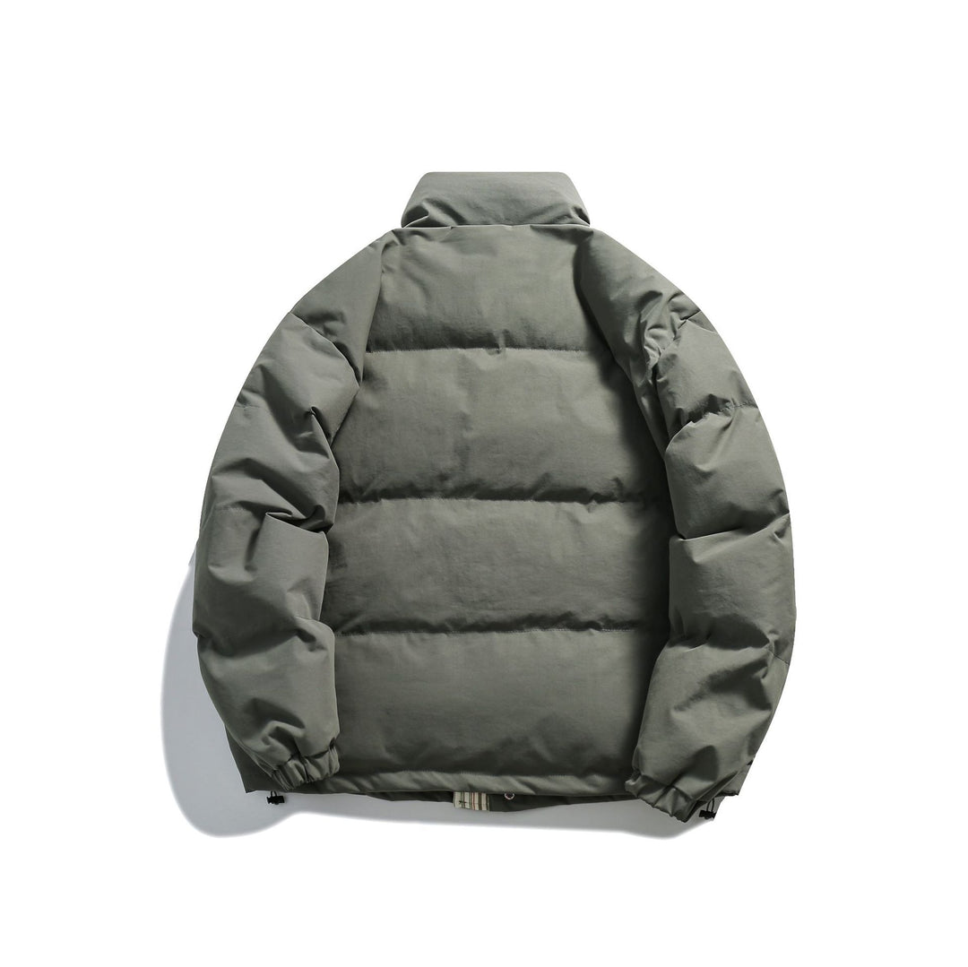 Unisex Short Cut Padded Puffer Jacket with High Stand-Up Collar and Striped Pocket Flaps Mune Fashion
