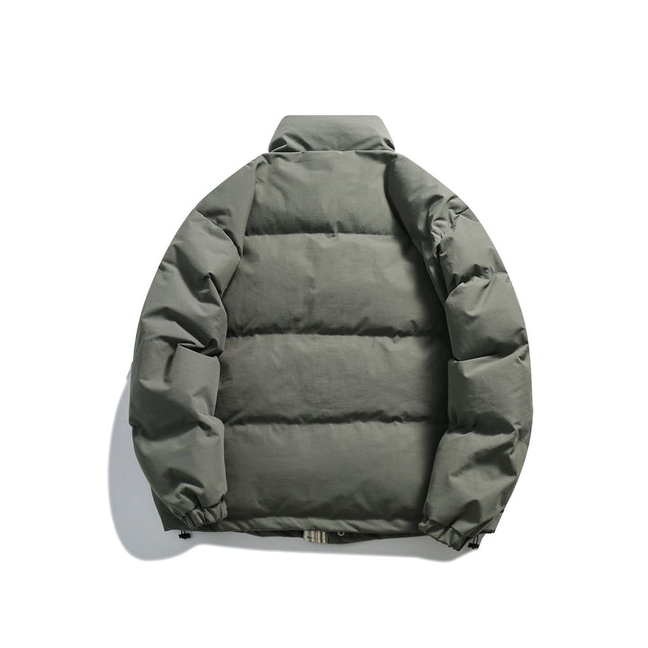 Unisex Short Cut Padded Puffer Jacket with High Stand-Up Collar and Striped Pocket Flaps Mune Fashion