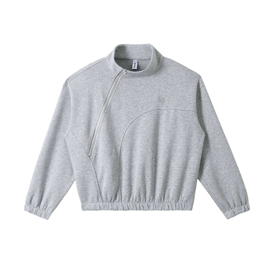 Unisex Asymmetric Half-Zip Sweatshirt with Stand-Up Collar and Elastic Waistband Mune Fashion