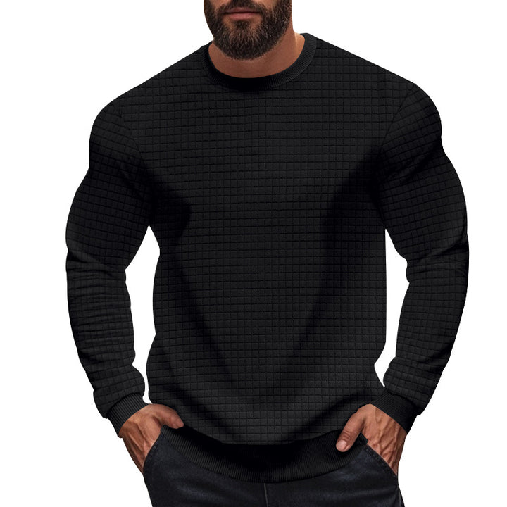 Men's textured check knit sweatshirt with round neck and body-hugging athletic fit Mune Fashion