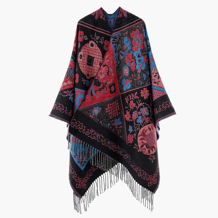 Women's jacquard throw in tapestry jacquard with fringe hem Mune Fashion