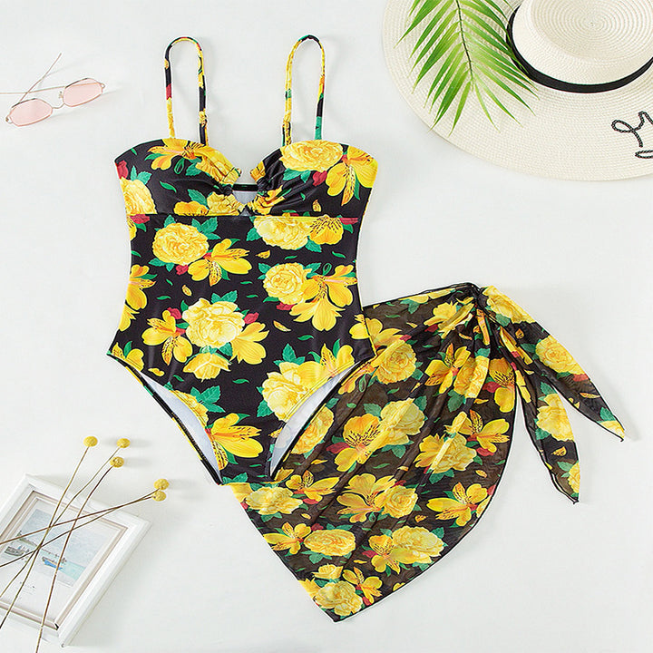 Women Elegant Swimsuit with Floral Wrap Mune Fashion