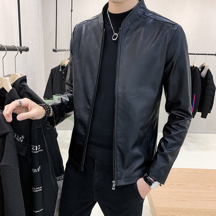 Men's Fashion Leather Jacket with Stylish Collar Mune Fashion