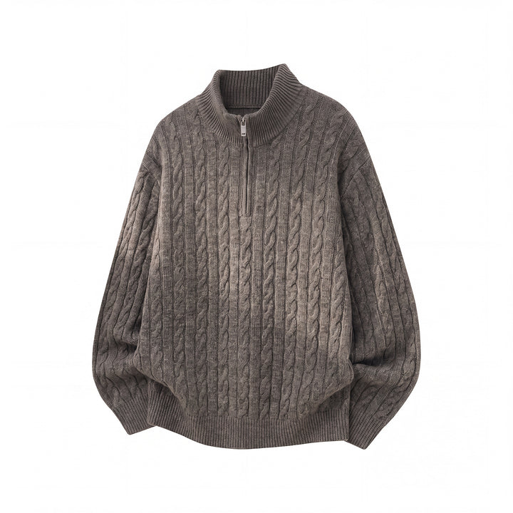 Unisex Casual Cable Knit Half Zip Sweater with High Ribbed Collar and Oversized Fit Mune Fashion