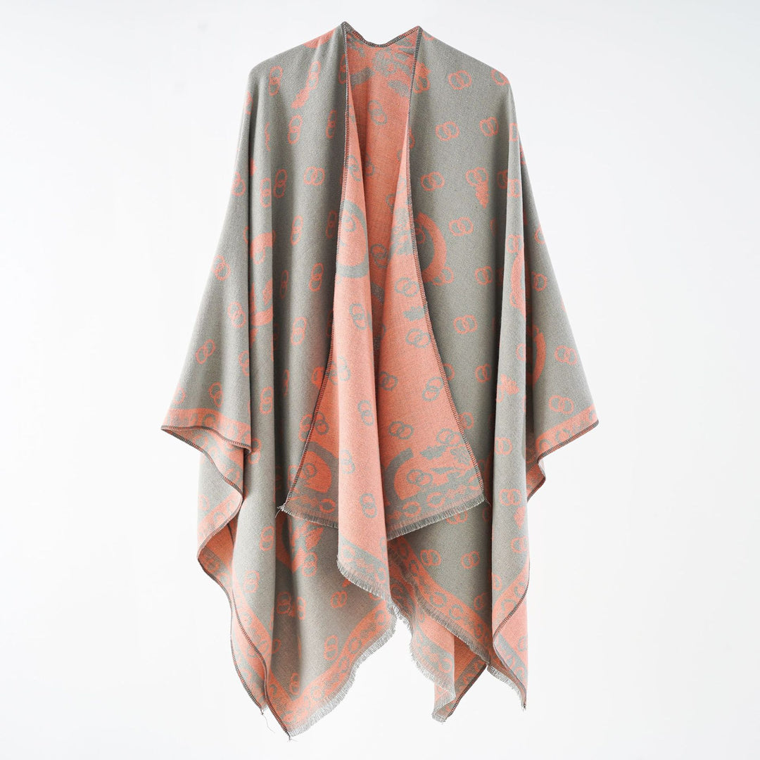 Women's Reversible Jacquard Wrap with Fringe and Generous Wrap Silhouette Mune Fashion