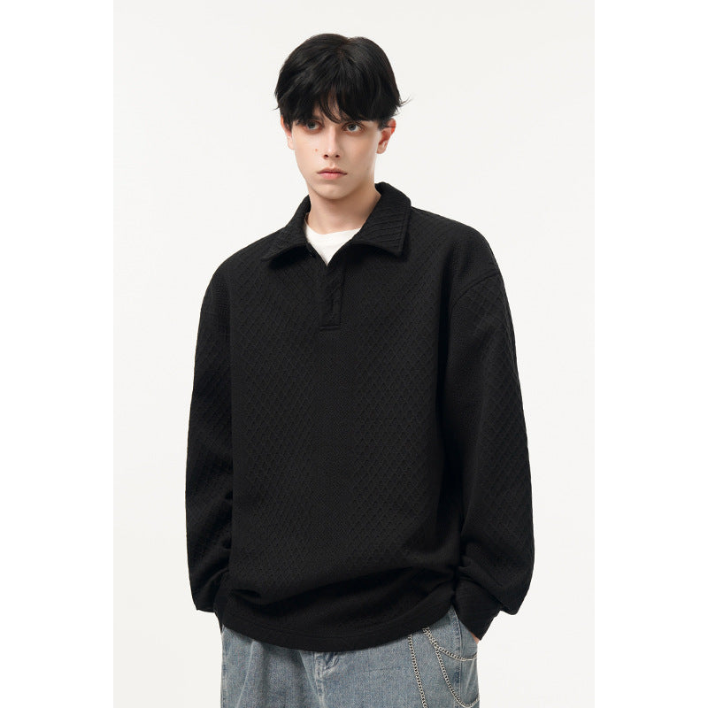 Men's Oversized Polo Shirt Sweatshirt with Diamond Pattern, Extended Cut and Polo Collar Mune Fashion