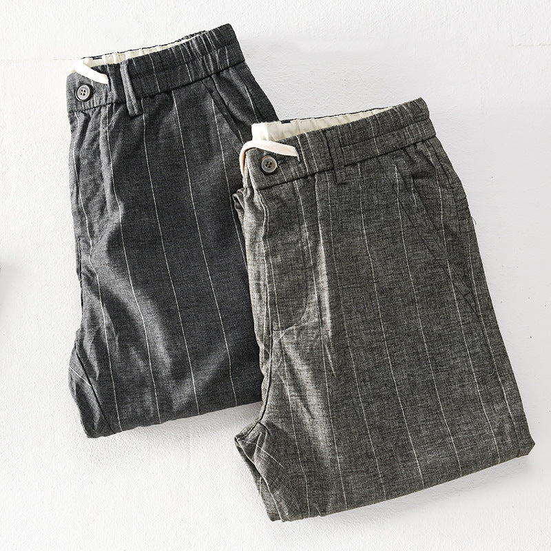 Men's casual pants with elastic waistband and drawstring tapered pinstriped look Mune Fashion