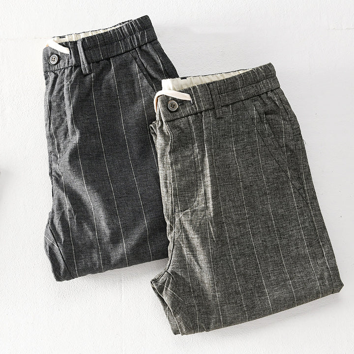 Men's casual pants with elastic waistband and drawstring tapered pinstriped look Mune Fashion