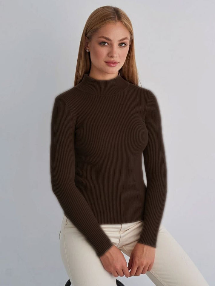 Women's Short-Cut Ribbed Turtleneck Sweater with Fitted Cut Mune Fashion