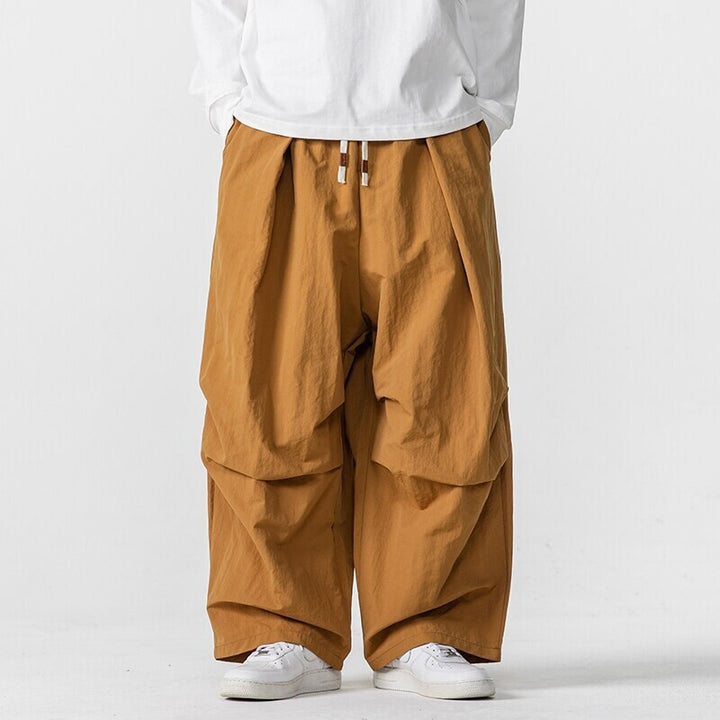 Men's Wide Utility Lounge Pants with Overlapping Pleats and Drawstring Waist Mune Fashion