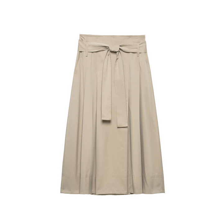 Women's midi skirt with high waist, wide godet cut and tie belt Mune Fashion