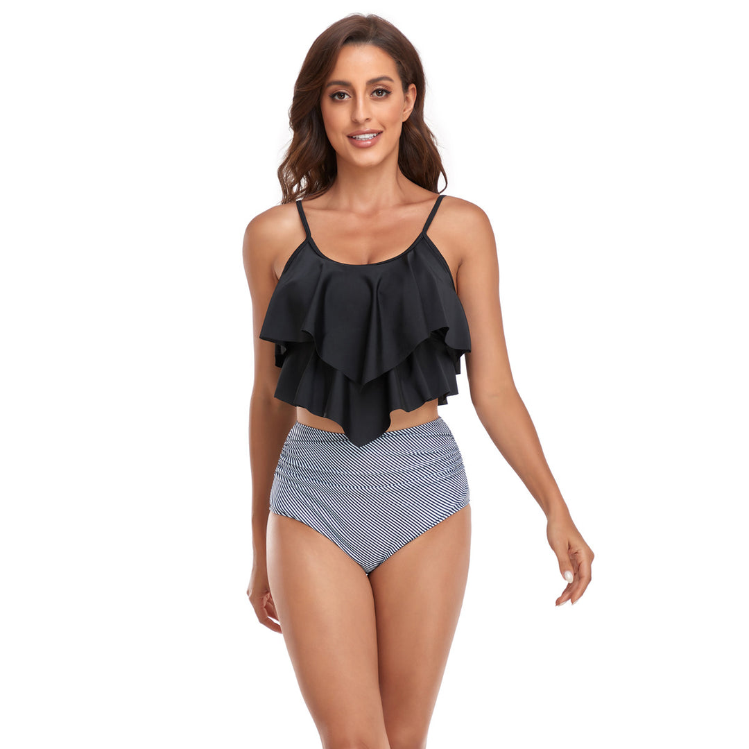 Women's tankini set with flowing ruffle design and figure-hugging bikini bottom Mune Fashion