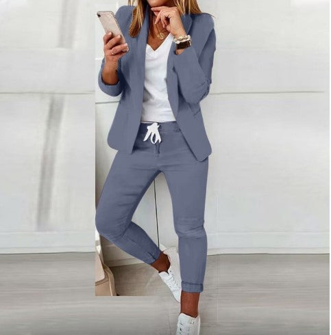 Women's two-piece blazer jogger set with tailored blazer and elastic waistband trousers Mune Fashion