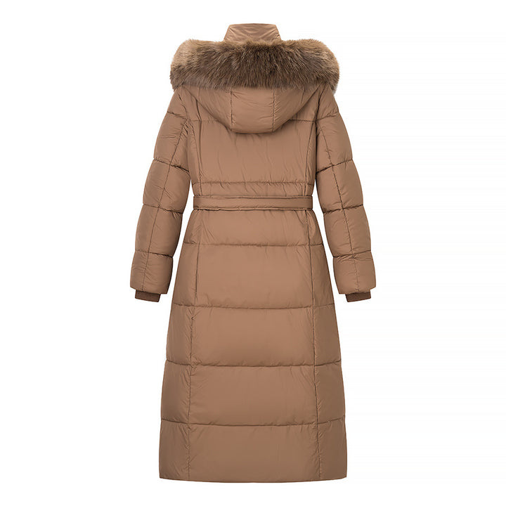 Women’s Quilted Longline Coat with Hood and Waist Belt Mune Fashion
