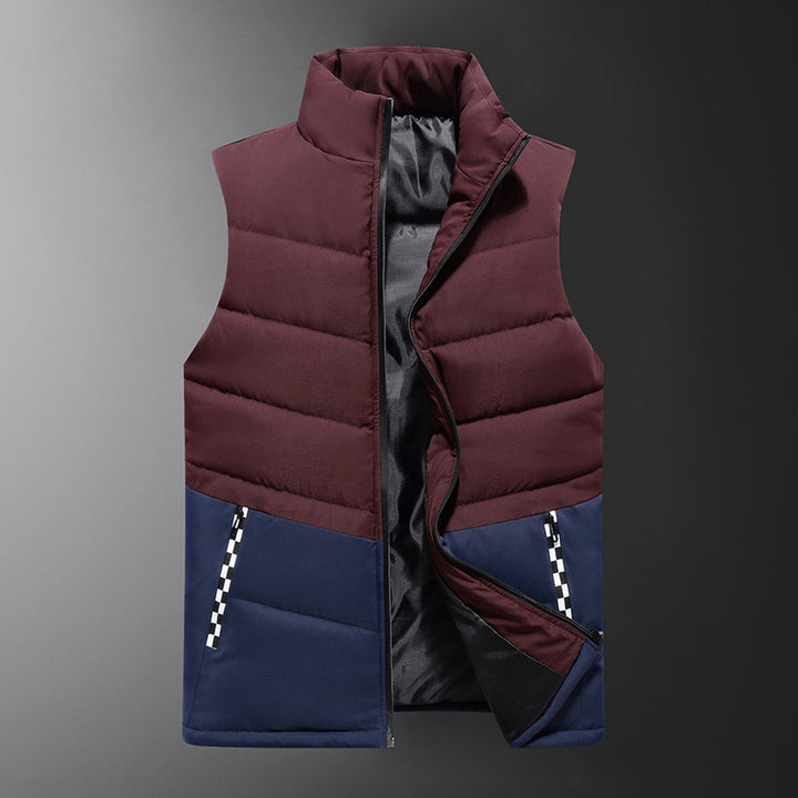 Men's sleeveless quilted vest with high stand-up collar and two-tone block design Mune Fashion