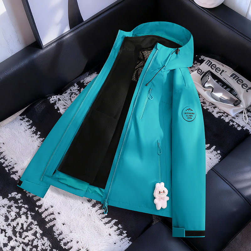 Women Lightweight Waterproof Hooded Jacket with Teddy Charm and Concealed Zipper Pockets Mune Fashion
