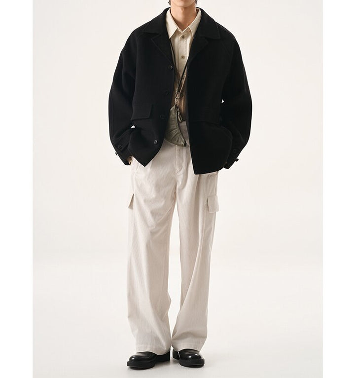 Men's short jacket made of wool blend in oversized cut with lapel collar Mune Fashion