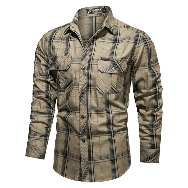 Men's checked outdoor shirt with double chest pockets, reinforced seams, and close-fitting cut Mune Fashion