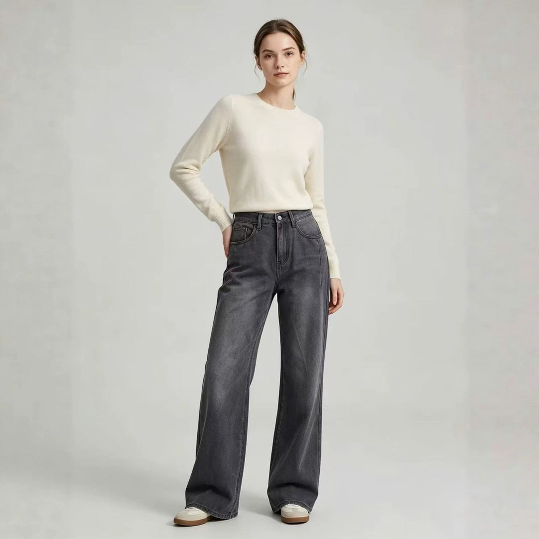 Women's short-cut fine knit round neck sweater with narrow cuff Mune Fashion