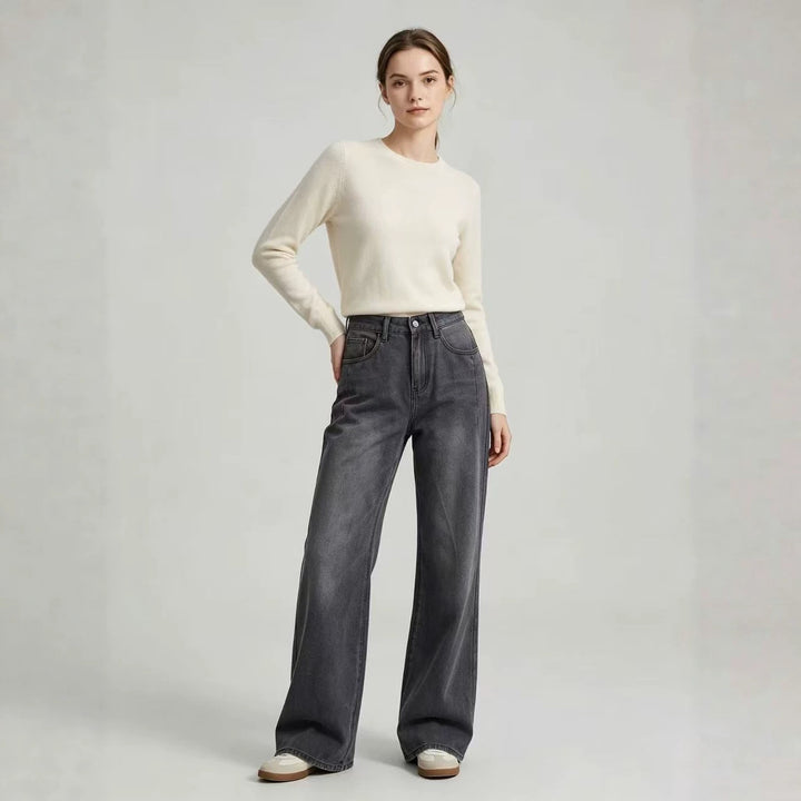 Women's short-cut fine knit round neck sweater with narrow cuff Mune Fashion