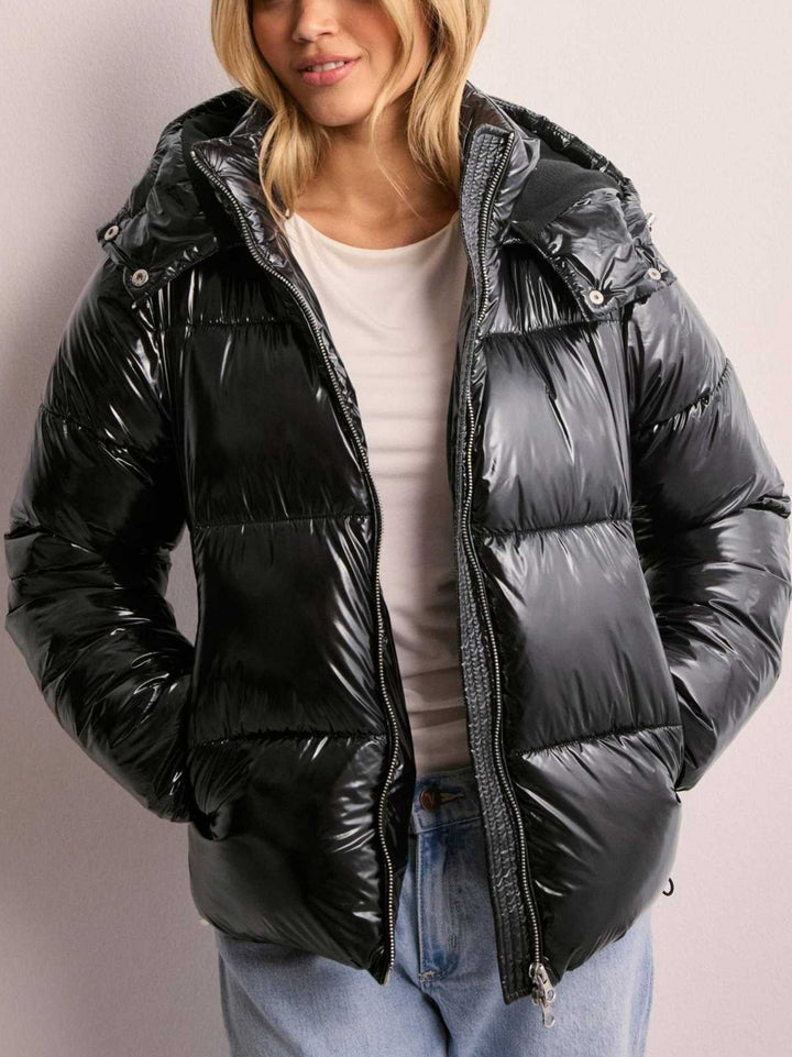 Women Trendy Glossy Down Jacket with Hood