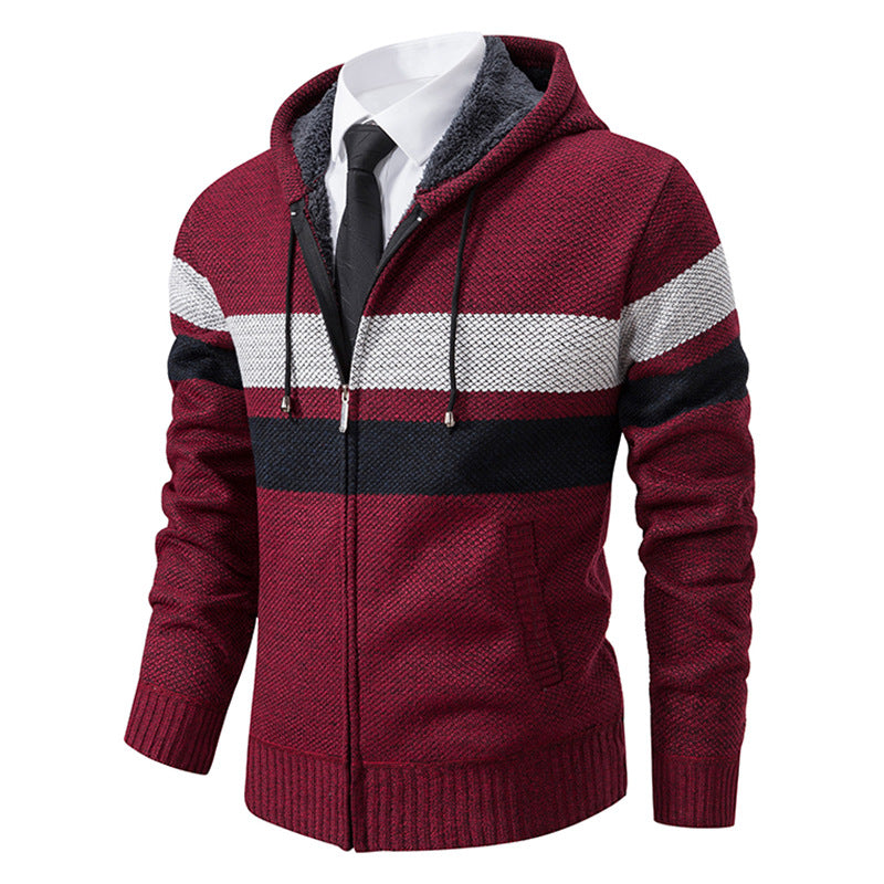 Men's non-insulated hooded cardigan with teddy lining, full-length zipper and contrasting stripes Mune Fashion