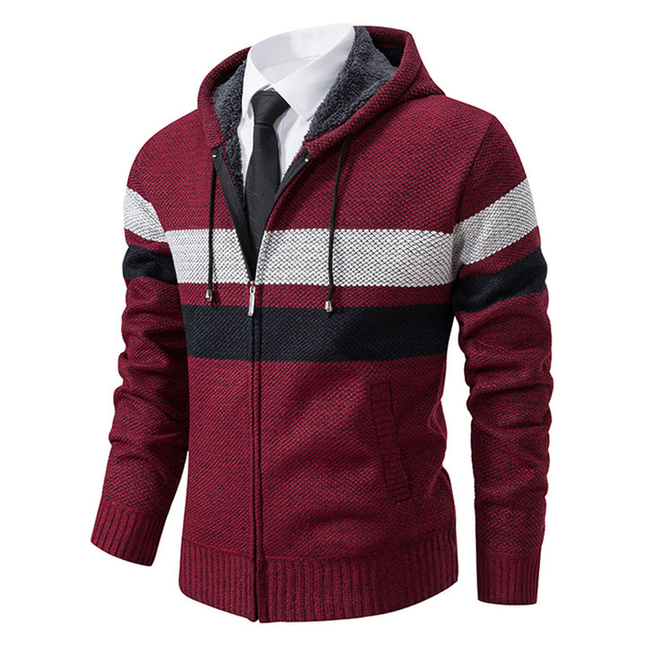 Men's non-insulated hooded cardigan with teddy lining, full-length zipper and contrasting stripes Mune Fashion