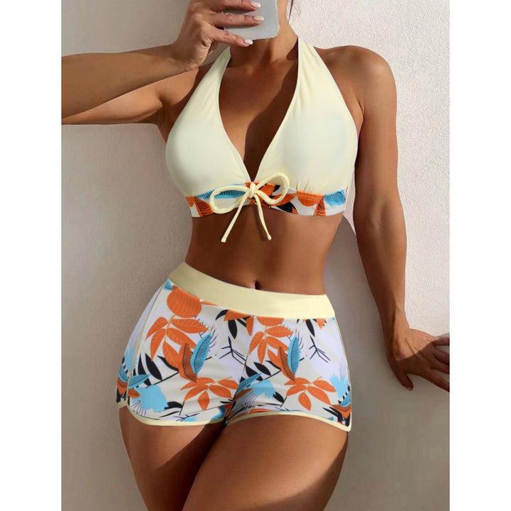 Women High-neck Bikini with Playful Floral Pattern Mune Fashion