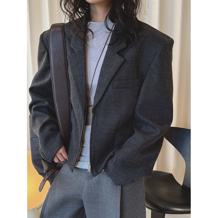 Women Oversize Wool Blend Blazer with Distinctive Shoulder Mune Fashion