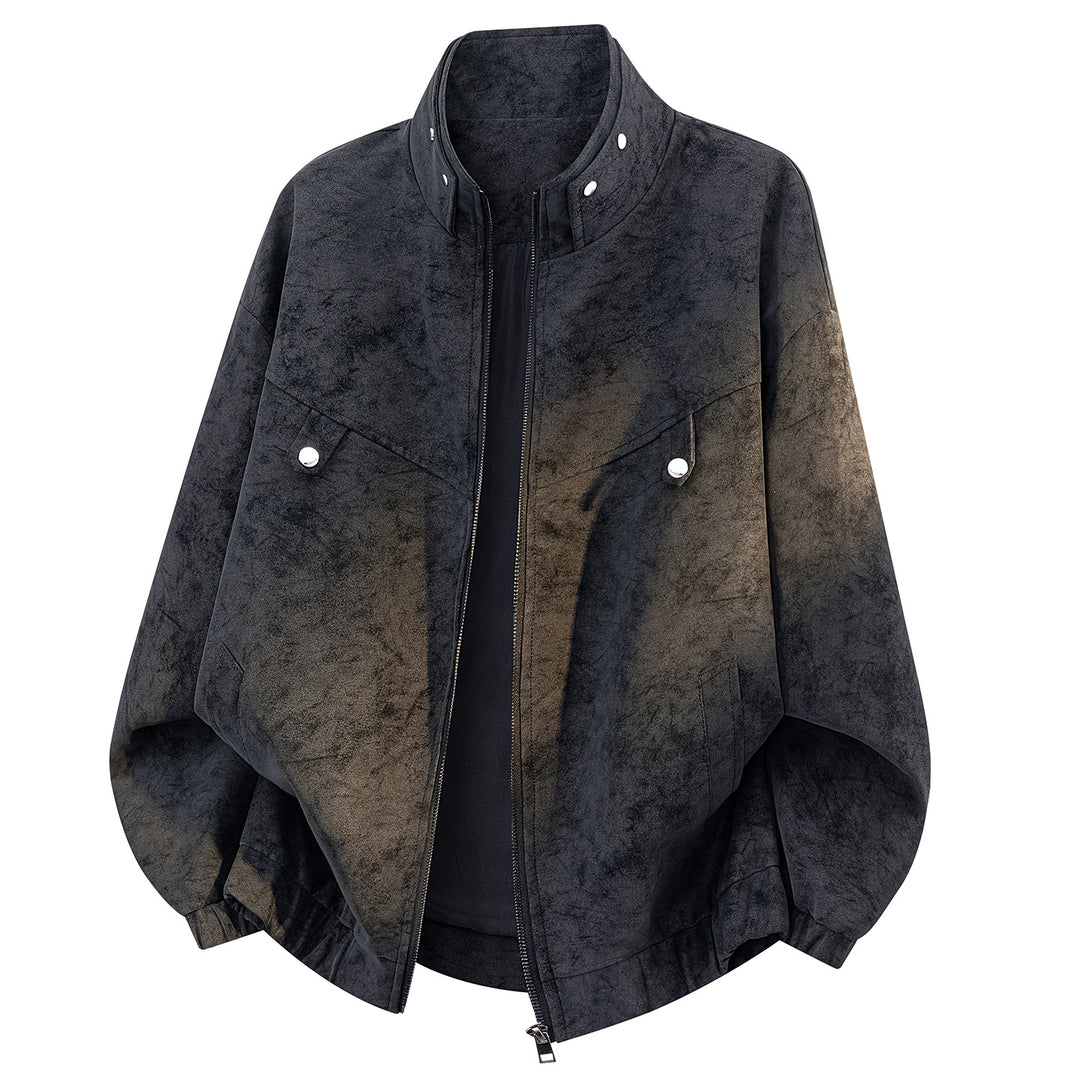 Men's Oversized Velvet-Optic Bomber Jacket with High Stand-Up Collar, Asymmetrical Chest Yoke & Elastic Hem Mune Fashion