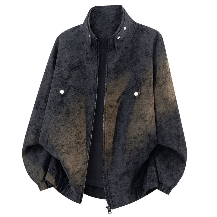 Men's Oversized Velvet-Optic Bomber Jacket with High Stand-Up Collar, Asymmetrical Chest Yoke & Elastic Hem Mune Fashion