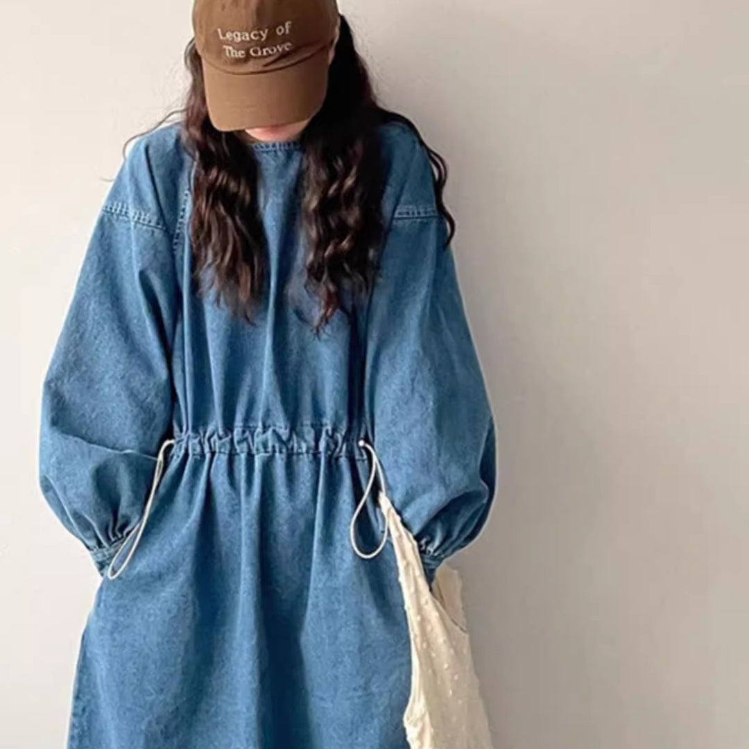 Women's denim midi dress with drawstring waist Mune Fashion