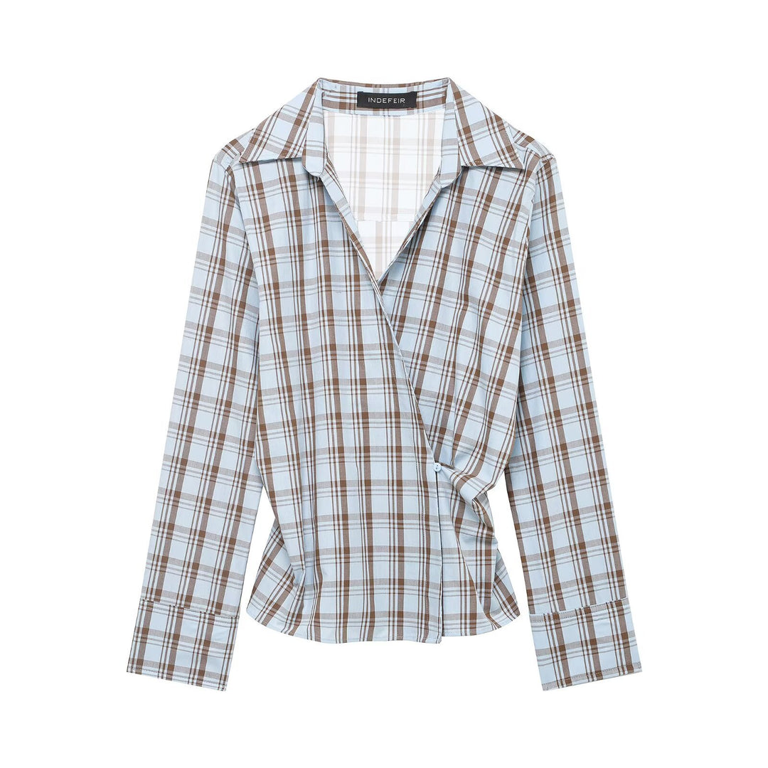 Women's wrap blouse with knot detail and classic shirt collar Mune Fashion