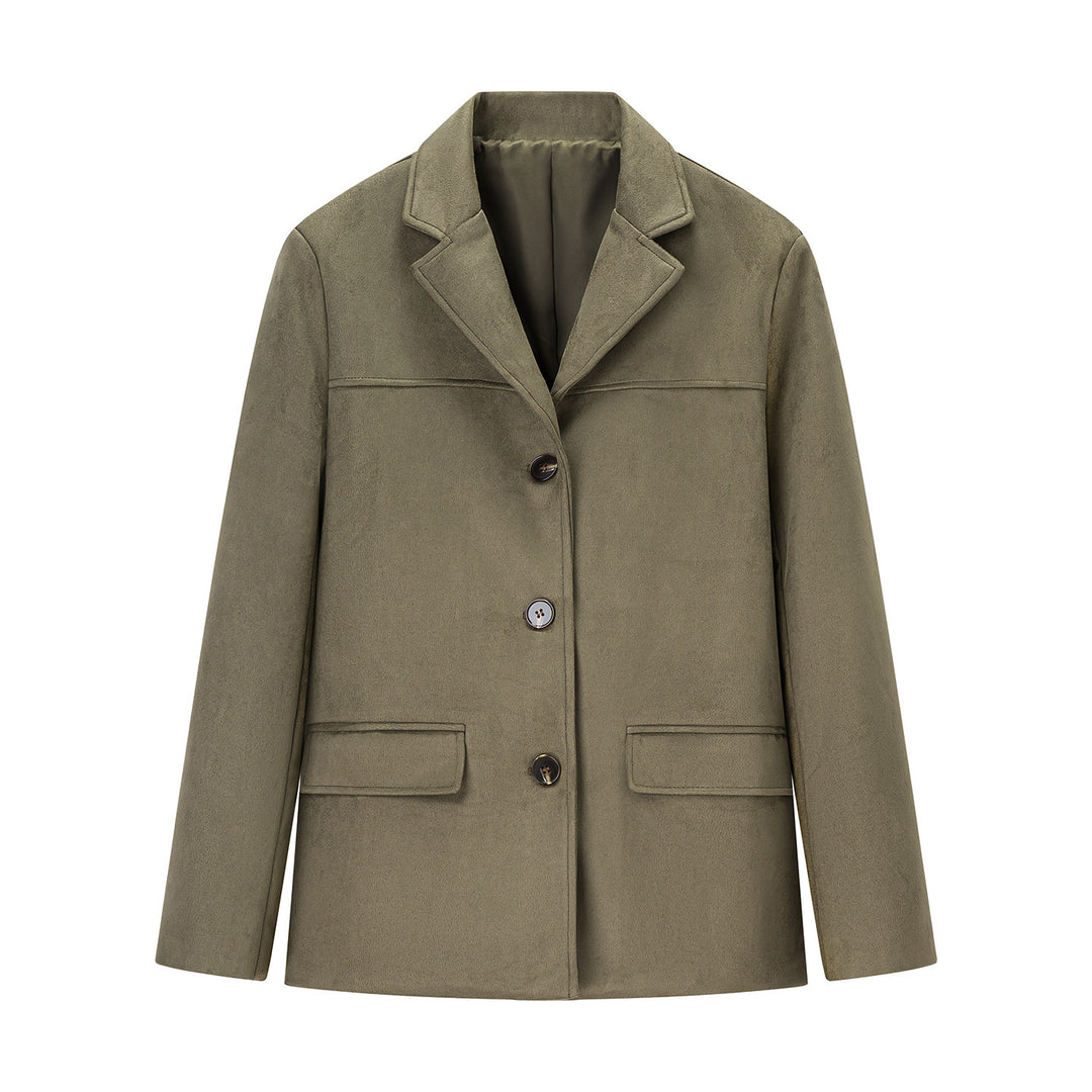 Women's short coat in blazer style made of suede imitation with lapel collar and patch pockets Mune Fashion