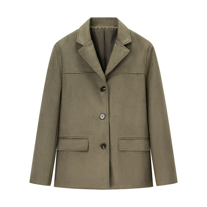 Women's short coat in blazer style made of suede imitation with lapel collar and patch pockets Mune Fashion