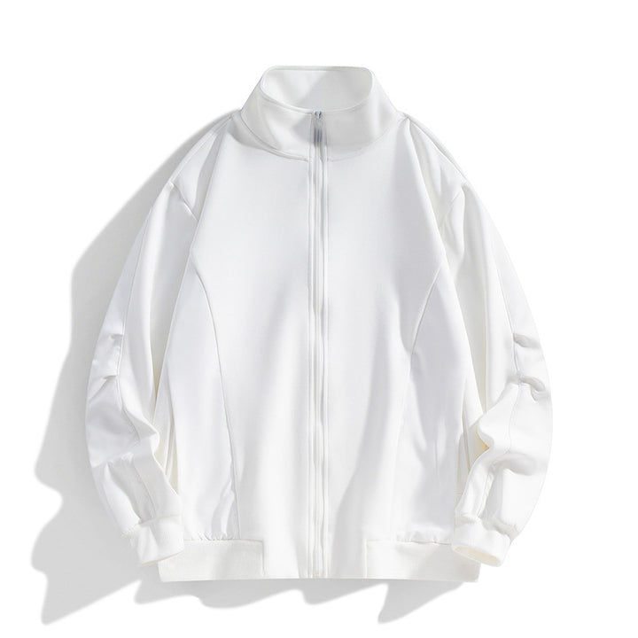 Men's Boxy Performance Zip Jacket with High Stand Collar, Panel Seams & Wind Resistant Structure Mune Fashion