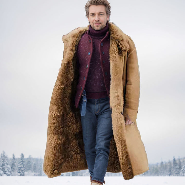 Men's Longer Relaxed-Fit Coat with Teddy Collar and Concealed Button Placket Mune Fashion