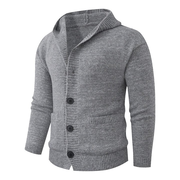 Men's hooded knitted cardigan made of thermal fine knit with a continuous button placket and side pockets Mune Fashion