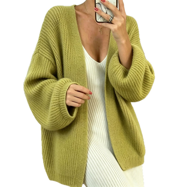 Women Oversize Cardigan made of coarse ribbed knit with balloon sleeves Mune Fashion