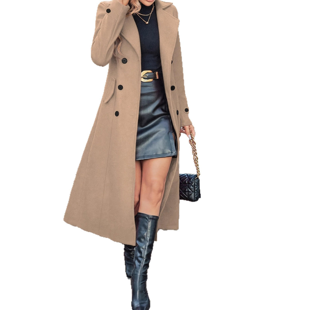 Women's longer tailored coat double-breasted with wide lapel and concealed side pockets Mune Fashion