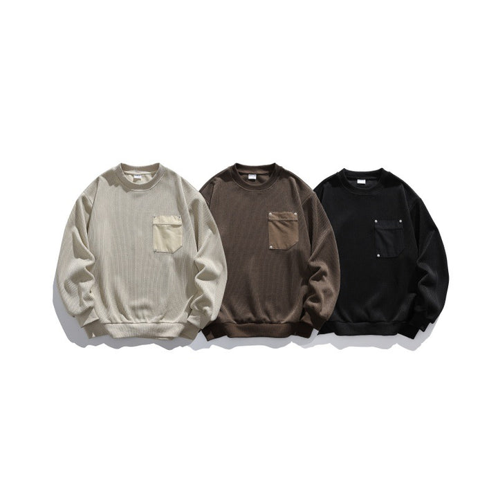 Unisex waffle texture sweatshirt with chest pocket and elastic hem Mune Fashion