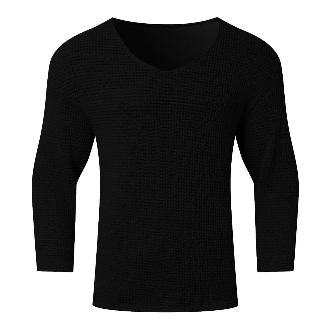 Men's structured waffle knit long sleeve shirt with V-neck and warming thermoeffect Mune Fashion