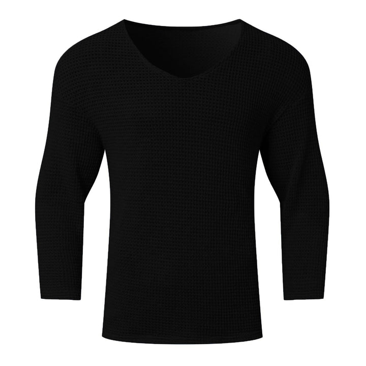 Men's structured waffle knit long sleeve shirt with V-neck and warming thermoeffect Mune Fashion