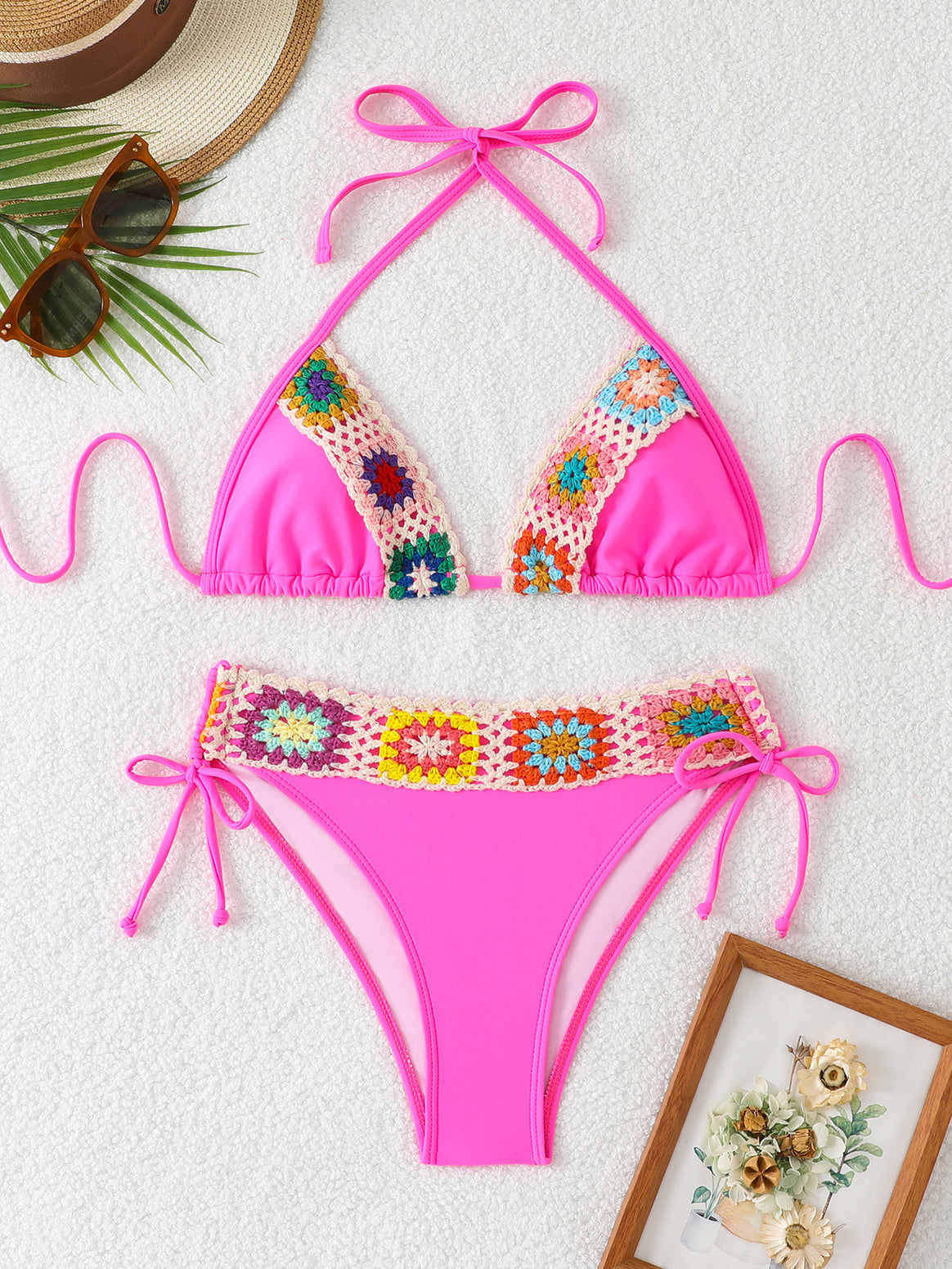 Women's bikini set with handcrafted crochet accents and concealed waistband adjustment Mune Fashion