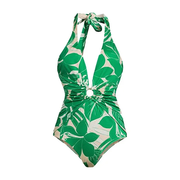 Women's One-Piece Swimsuit with Floral Design and Refined Waistline Mune Fashion